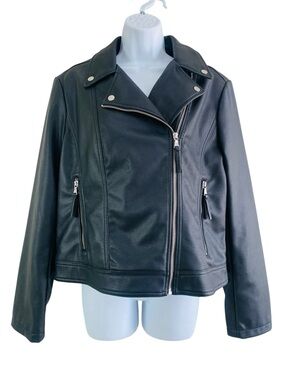 Express Black Faux Pebble Leather Moto Jacket Size L